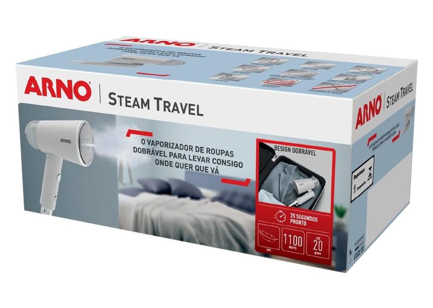 Vaporizador de Roupas Arno Steam Travel HS11 Portátil 70ml 1100W com Acessórios
