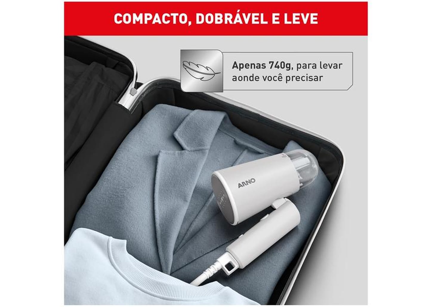 Vaporizador de Roupas Arno Steam Travel HS11 Portátil 70ml 1100W com Acessórios