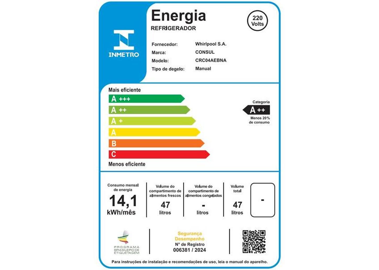 Frigobar Consul 47L Preto CRC04AE