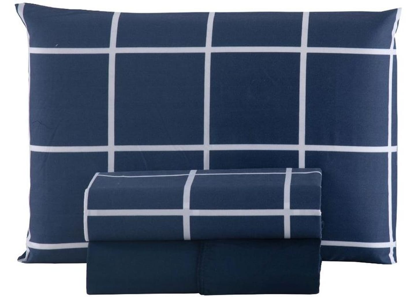 Jogo de Cama Solteiro Hypercal Marcelino Têxtil 400 Fios Cannes Azul Marinho e Branco 3 Peças