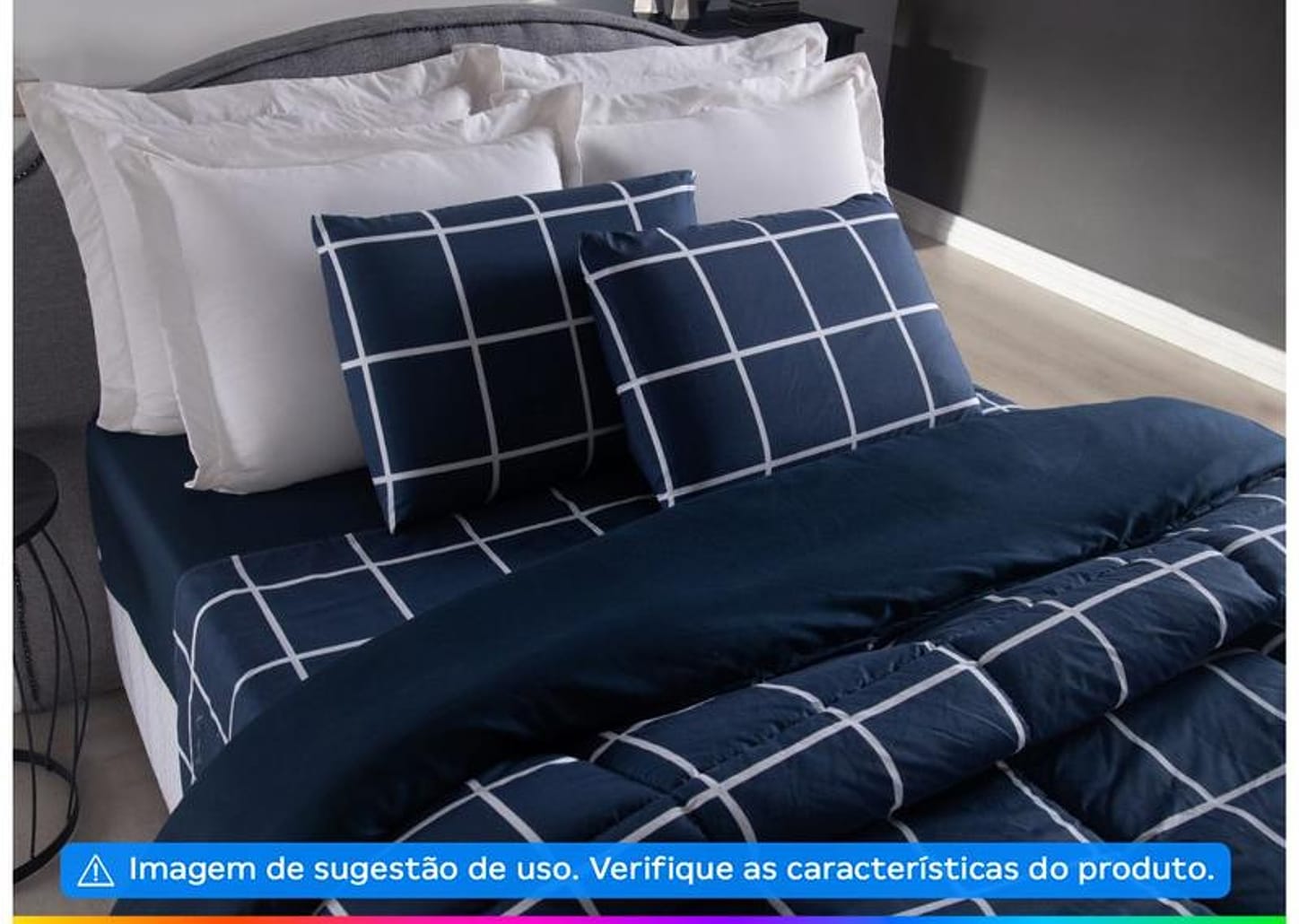 Jogo de Cama Solteiro Hypercal Marcelino Têxtil 400 Fios Cannes Azul Marinho e Branco 3 Peças
