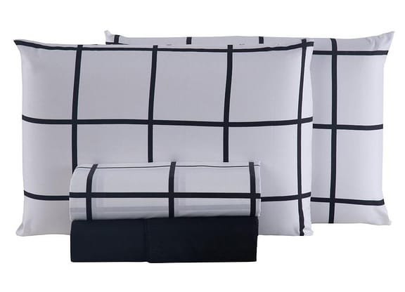 Jogo de Cama Queen Hypercal Athenas Marcelino Têxtil 400 Fios Nice Branco e Preto 4 Peças