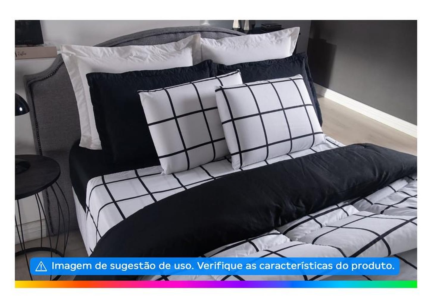 Jogo de Cama Queen Hypercal Athenas Marcelino Têxtil 400 Fios Nice Branco e Preto 4 Peças