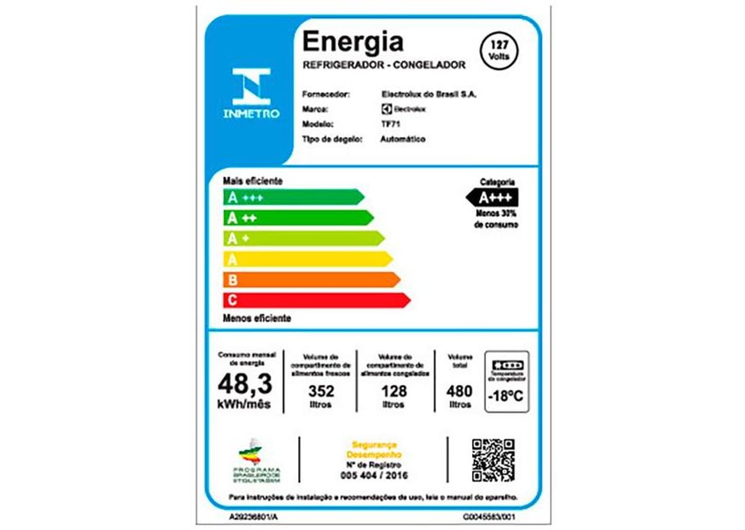 Geladeira/Refrigerador Electrolux Frost Free Duplex Branca 480L Efficient TF71
