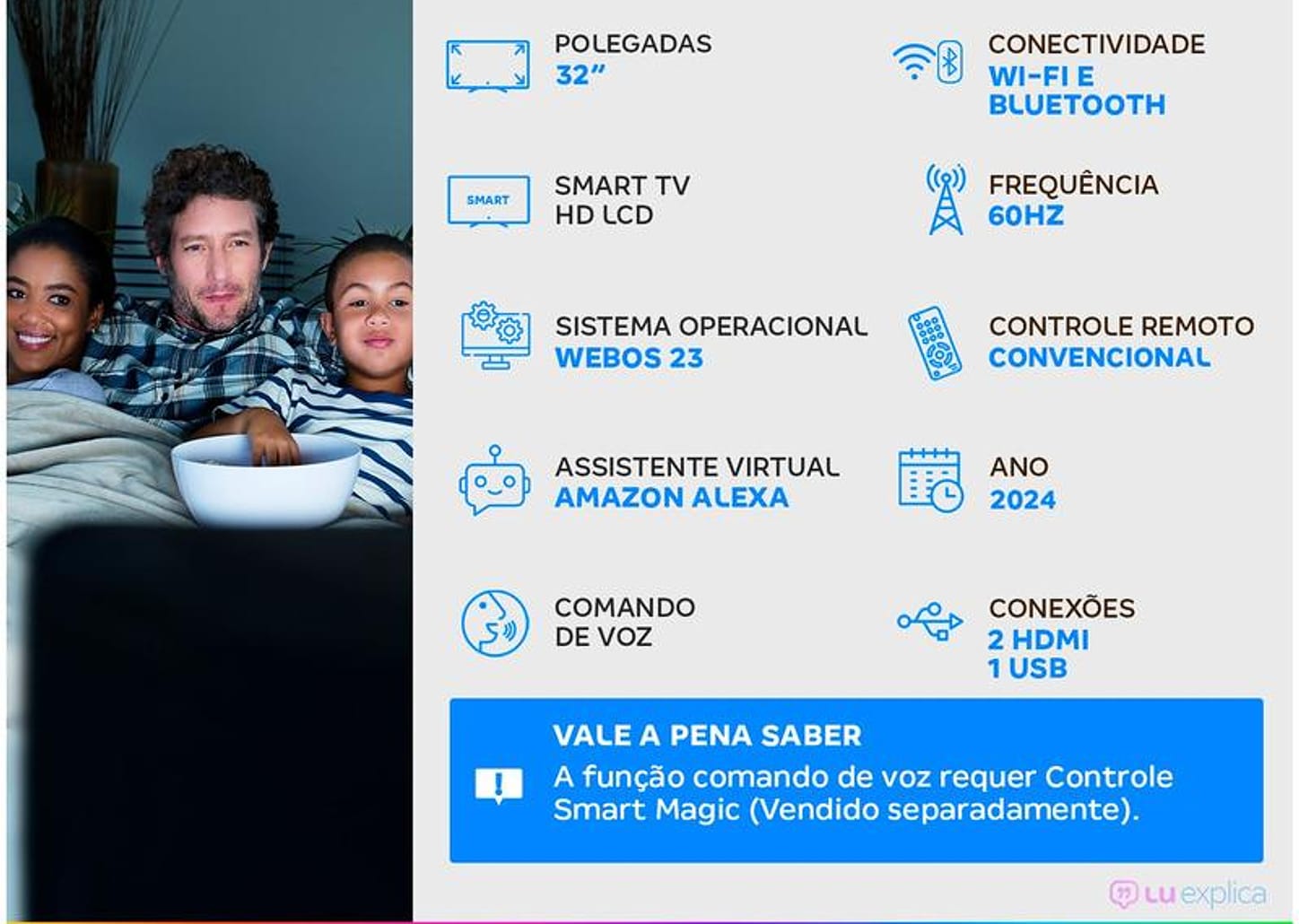 Smart TV 32" LG HD LCD 32LR600BPSA com Alexa 2 HDMI 1.4 USB