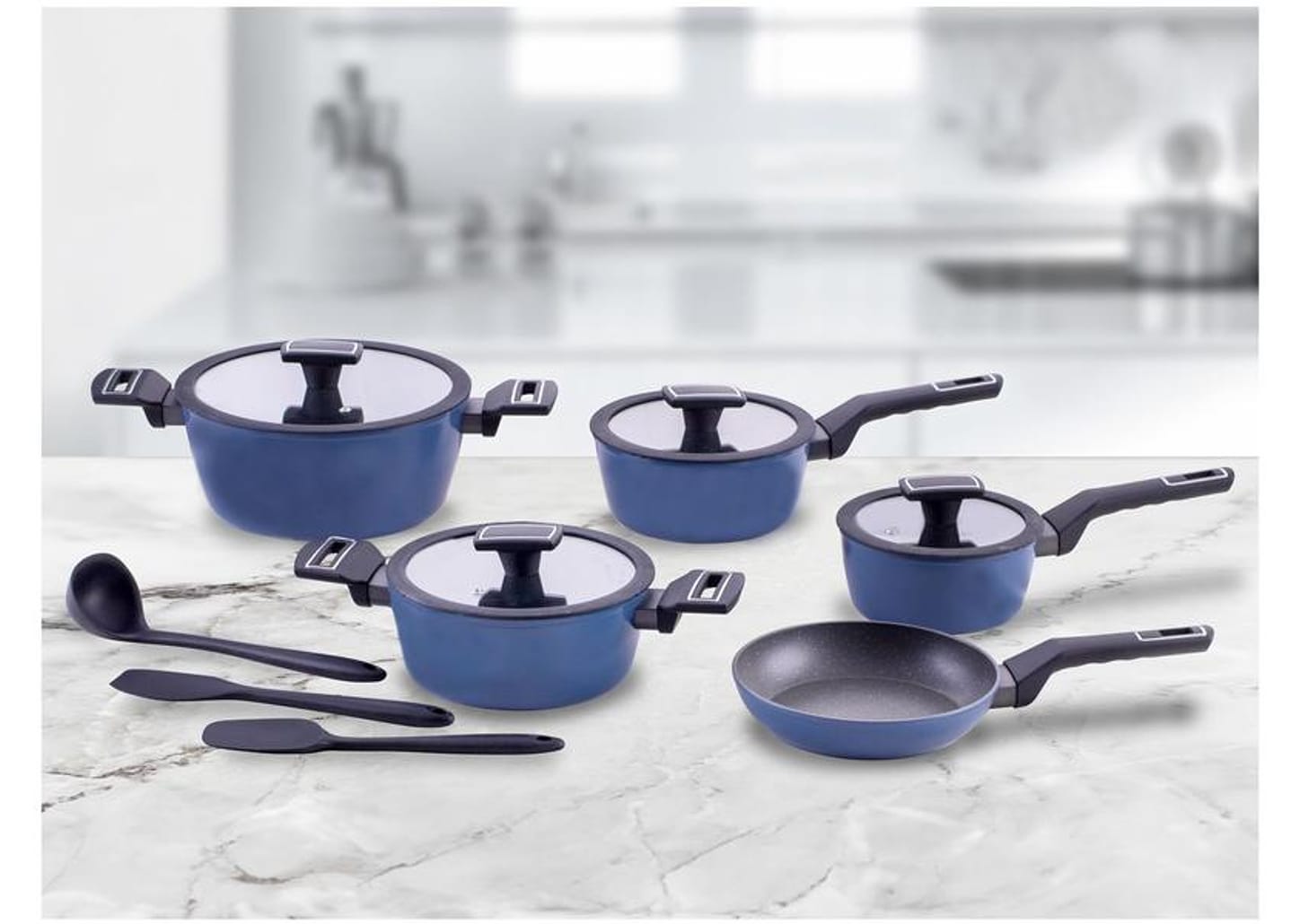 Jogo de Panelas Brinox Ceramic Life de Alumínio Azul 8 Peças Carbon