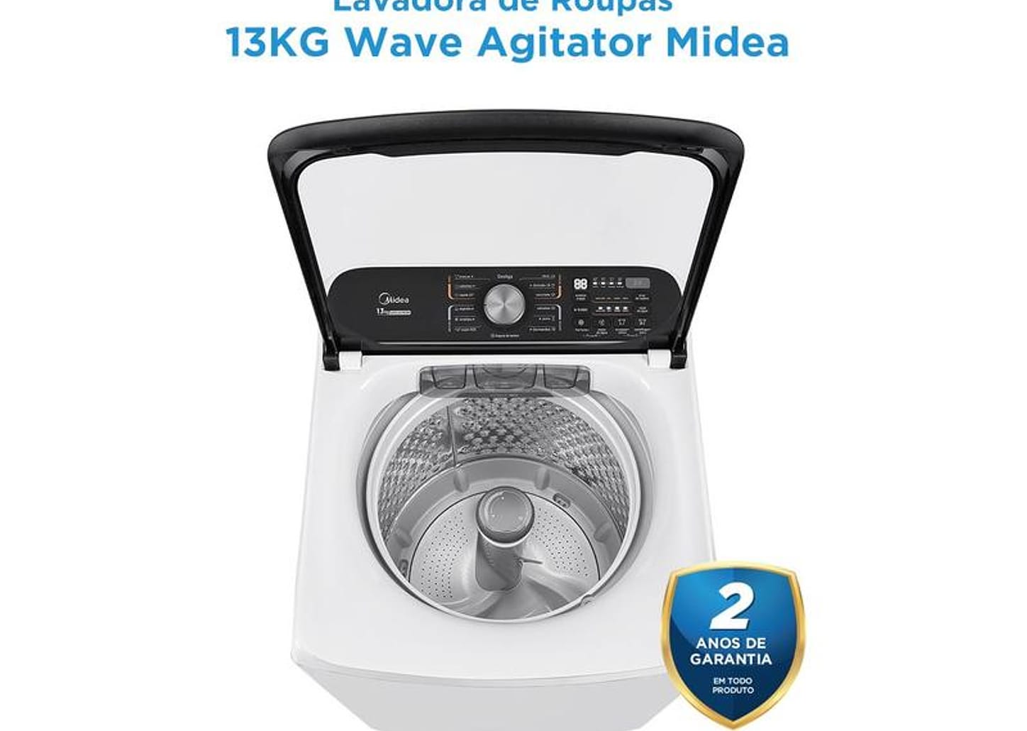 Lavadora de Roupas Midea 13kg Cesto Inox 13 Programas de Lavagem Branca Wave Agitator