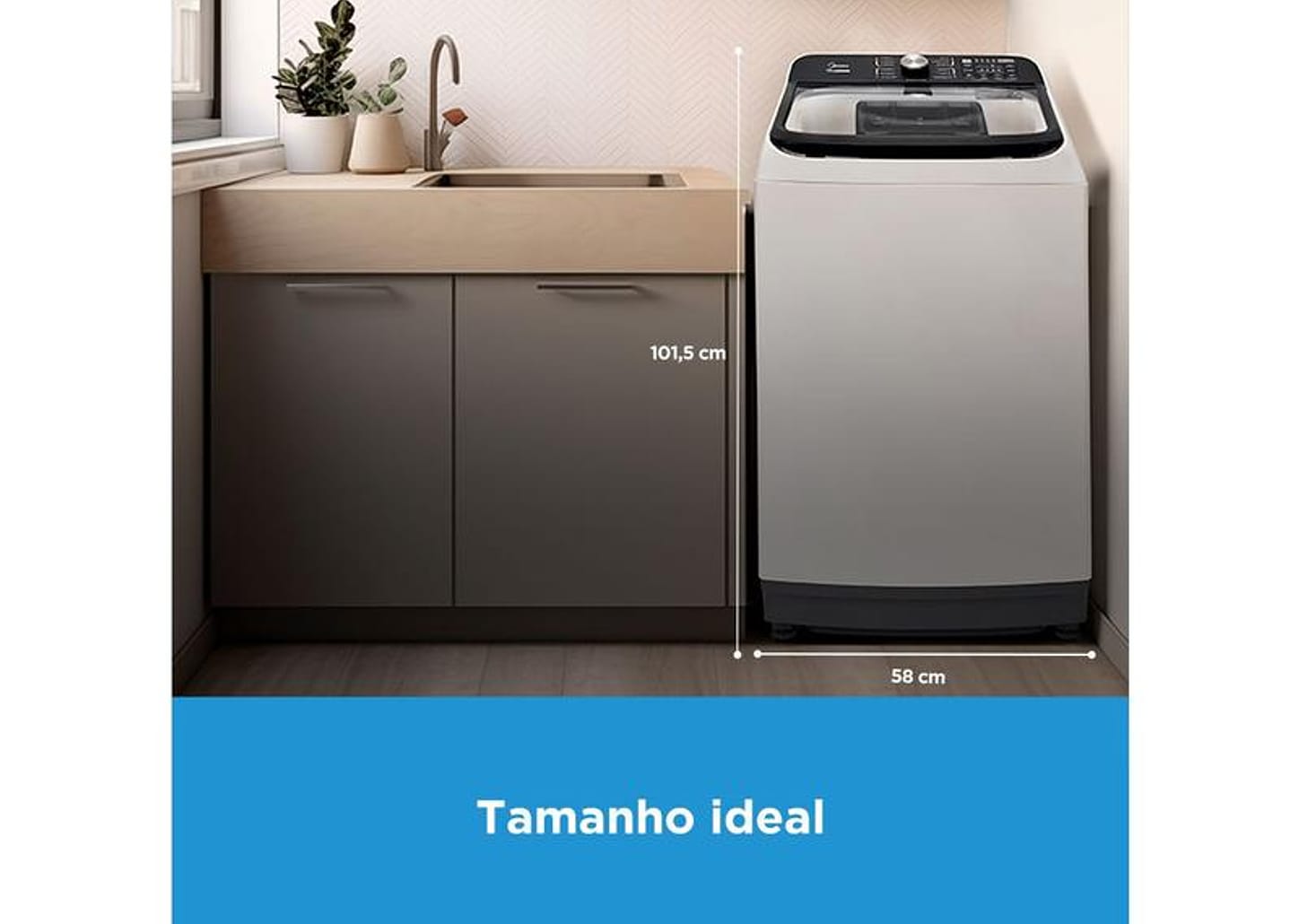 Lavadora de Roupas Midea 15kg Cesto Inox 13 Programas de Lavagem Branca Wave Agitator