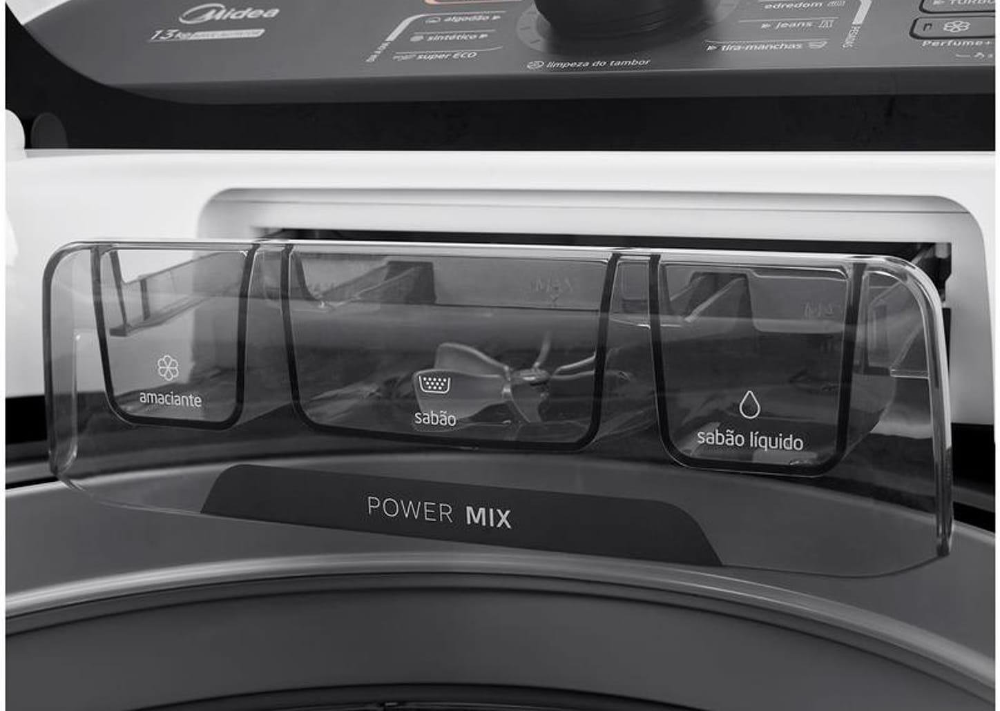Lavadora de Roupas Midea 15kg Cesto Inox 13 Programas de Lavagem Branca Wave Agitator