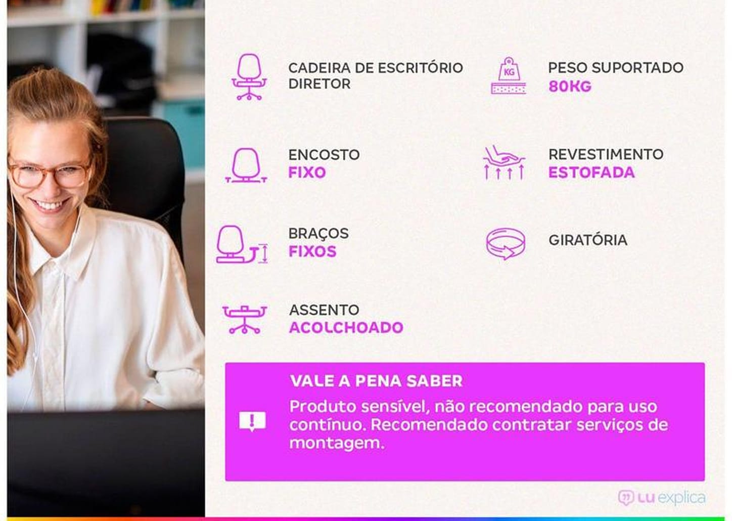 Cadeira de Escritório Diretor Giratória Preta DIR-002B Otello