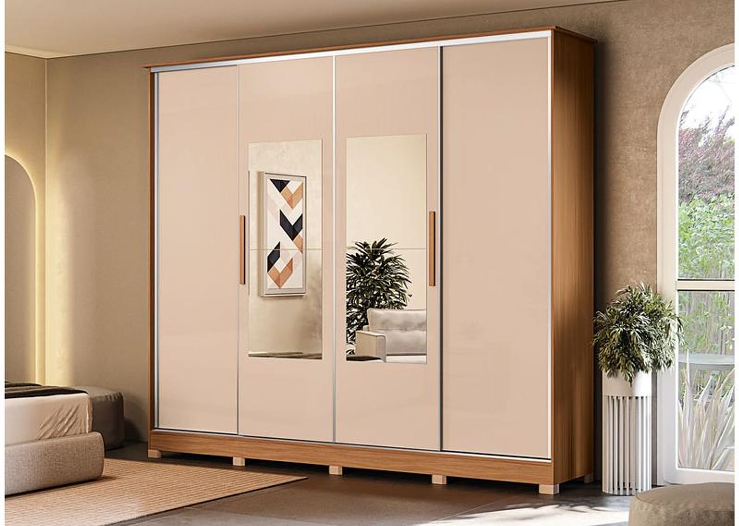 Guarda-roupa Casal com Espelho 4 Gavetas 4 Portas Kappesberg Mônaco II