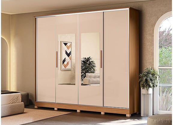 Guarda-roupa Casal com Espelho 4 Gavetas 4 Portas Kappesberg Mônaco II