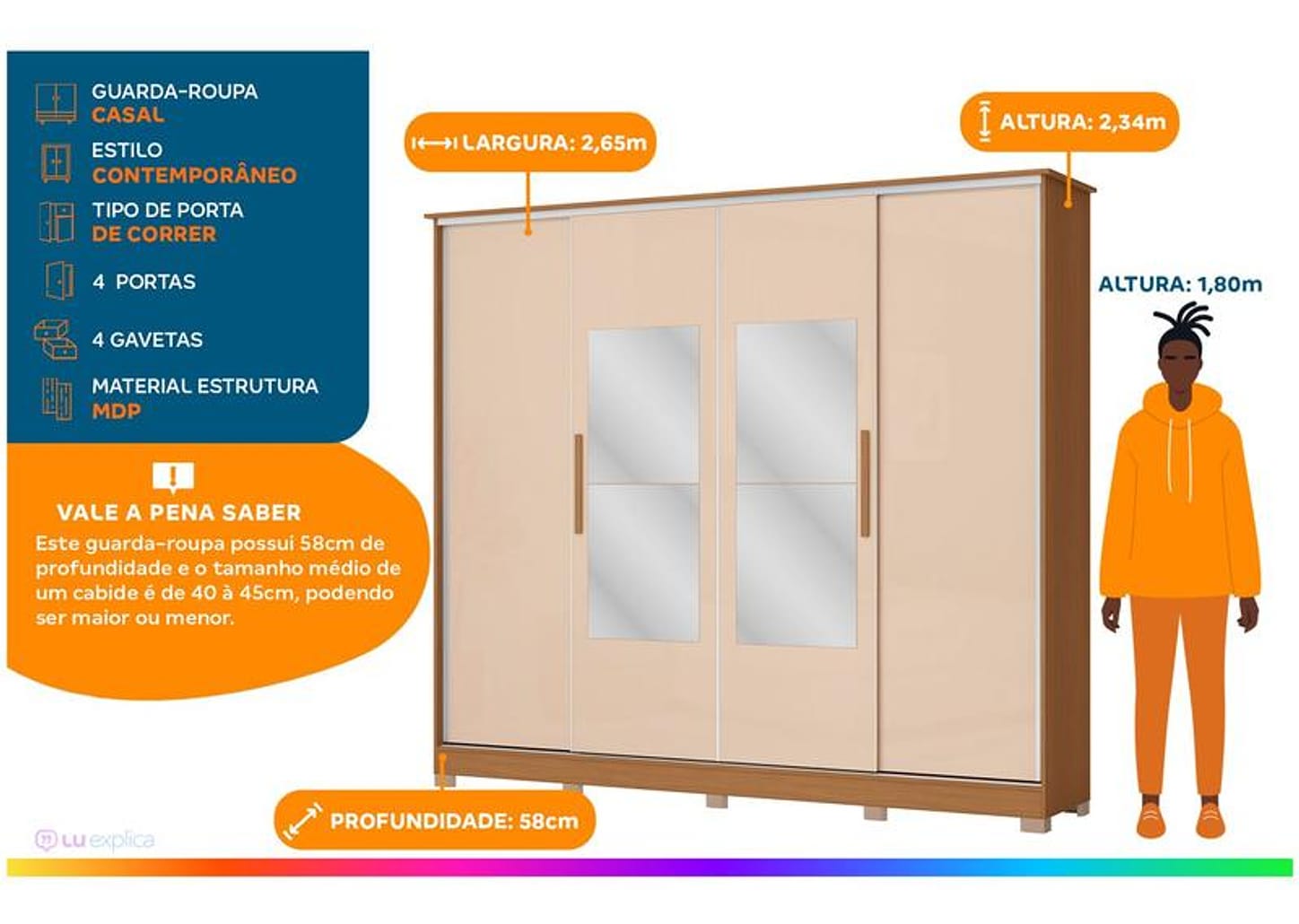Guarda-roupa Casal com Espelho 4 Gavetas 4 Portas Kappesberg Mônaco II