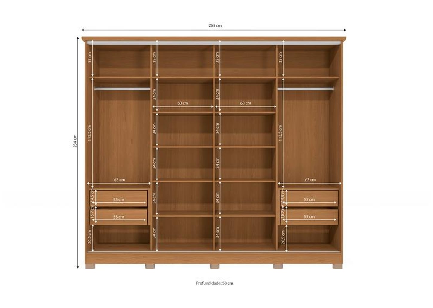 Guarda-roupa Casal com Espelho 4 Gavetas 4 Portas Kappesberg Mônaco II