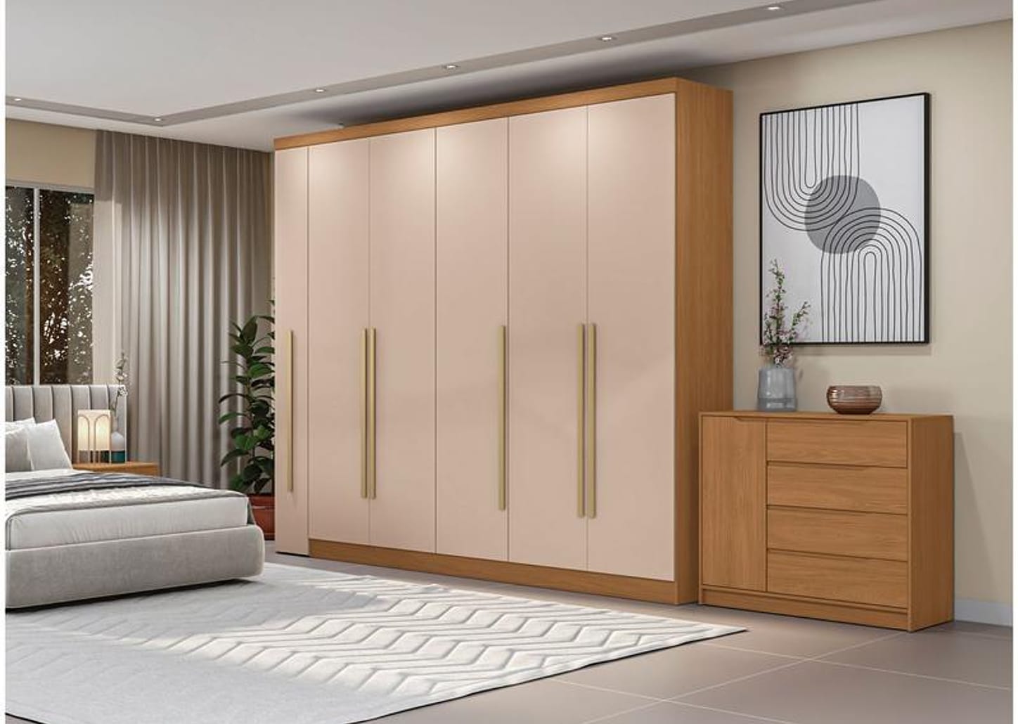 Guarda-roupa Casal com Espelho 6 Gavetas 6 Portas Kappesberg Dakota Classic