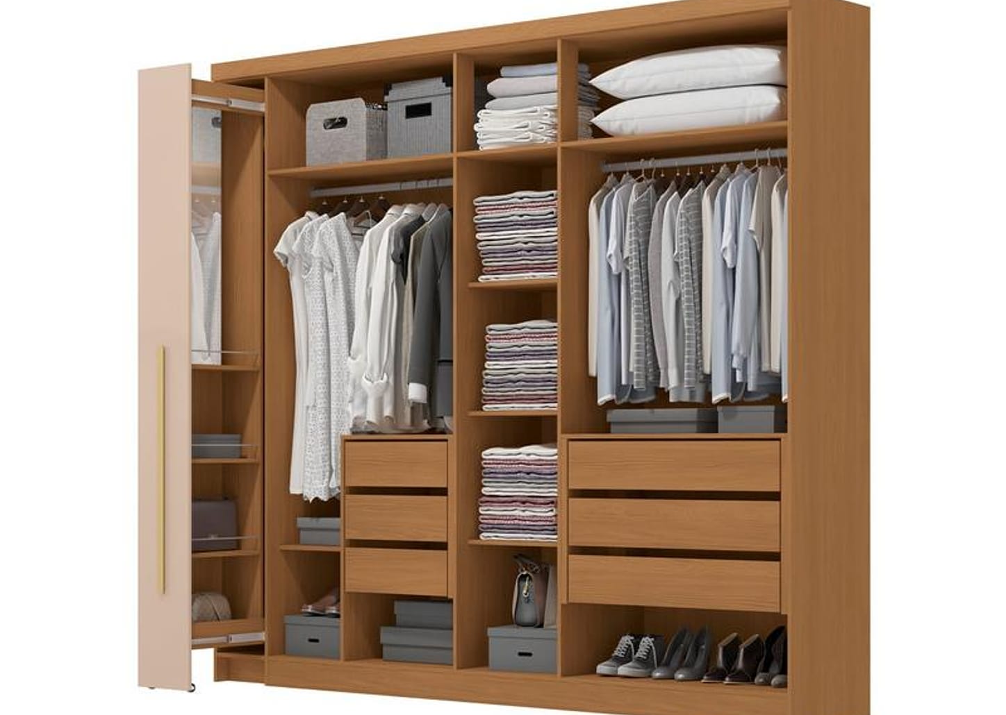 Guarda-roupa Casal com Espelho 6 Gavetas 6 Portas Kappesberg Dakota Classic