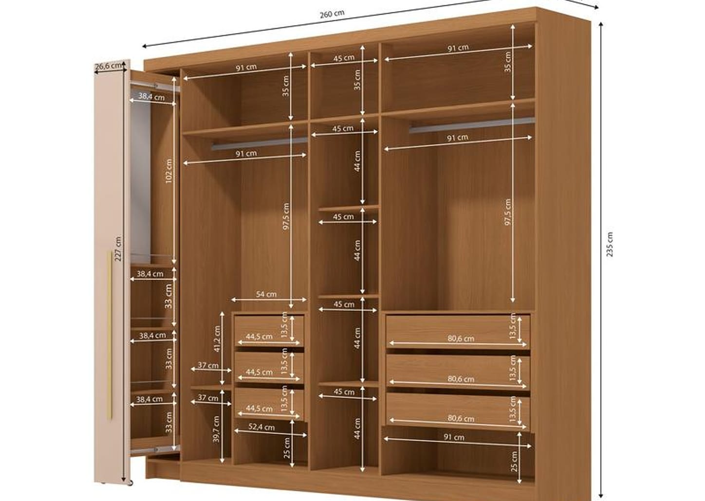 Guarda-roupa Casal com Espelho 6 Gavetas 6 Portas Kappesberg Dakota Classic