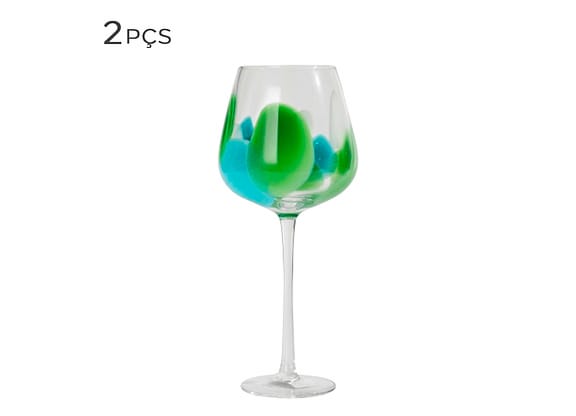 Taça De Vidro Para Vinho Fracalanza Petala Verde E Azul 500ml 2pçs