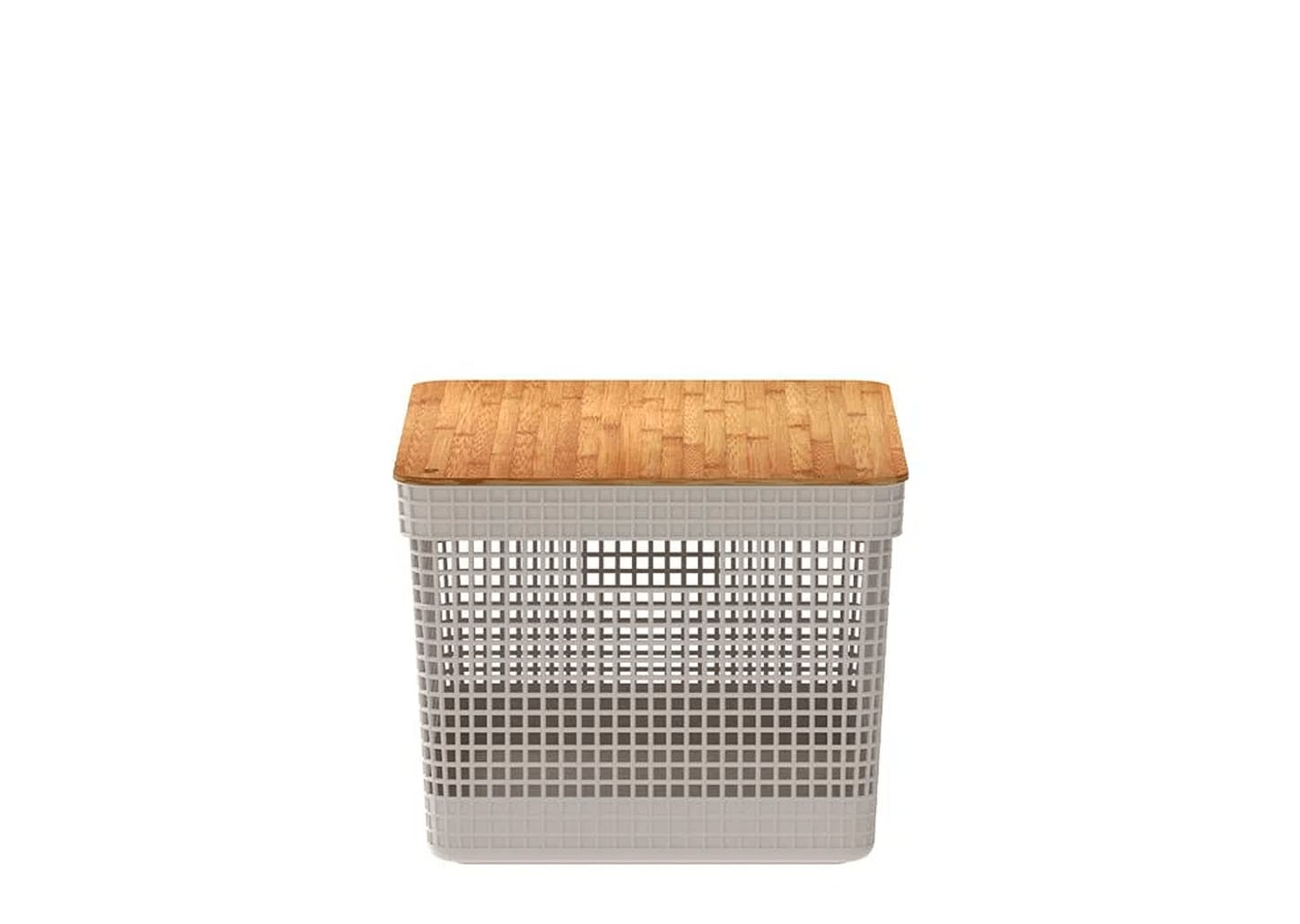 Caixa Organizadora Com Tampa De Bambu Ou Grid Bege 39x29x22cm