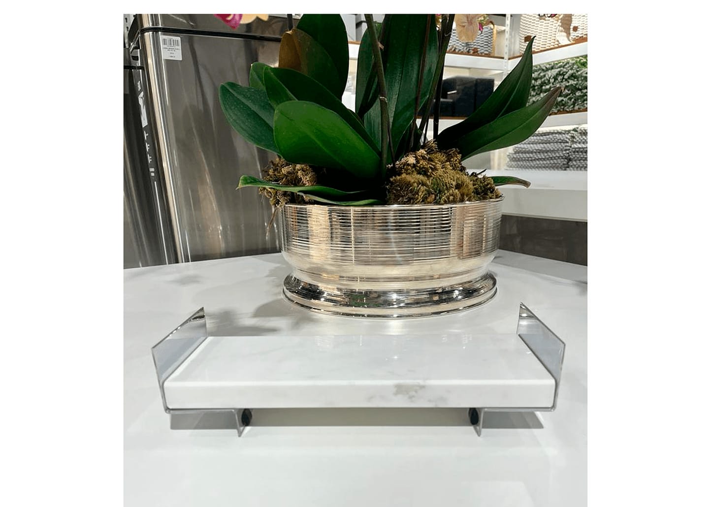 Bandeja Para Lavabo De Mármore Grego Branco Pigues E Base De Aço 27x10cm