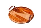 Bandeja De Madeira Com Alça De Couro James.f 38cm