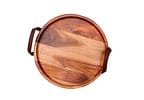 Bandeja De Madeira Com Alça De Couro James.f 38cm
