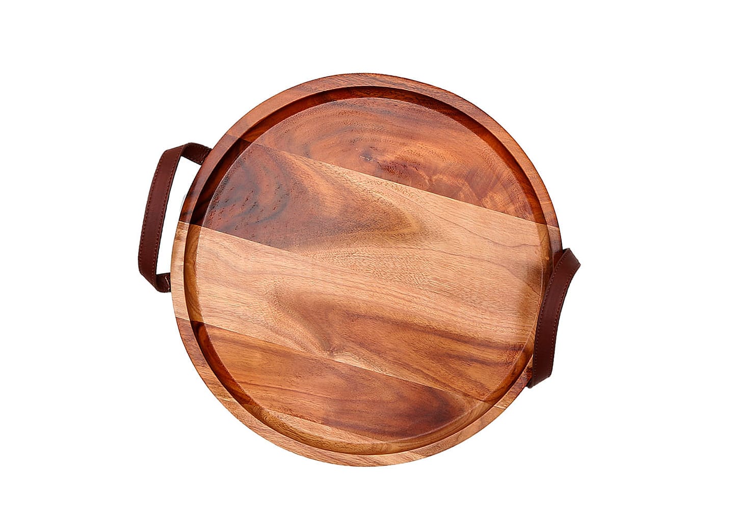 Bandeja De Madeira Com Alça De Couro James.f 38cm