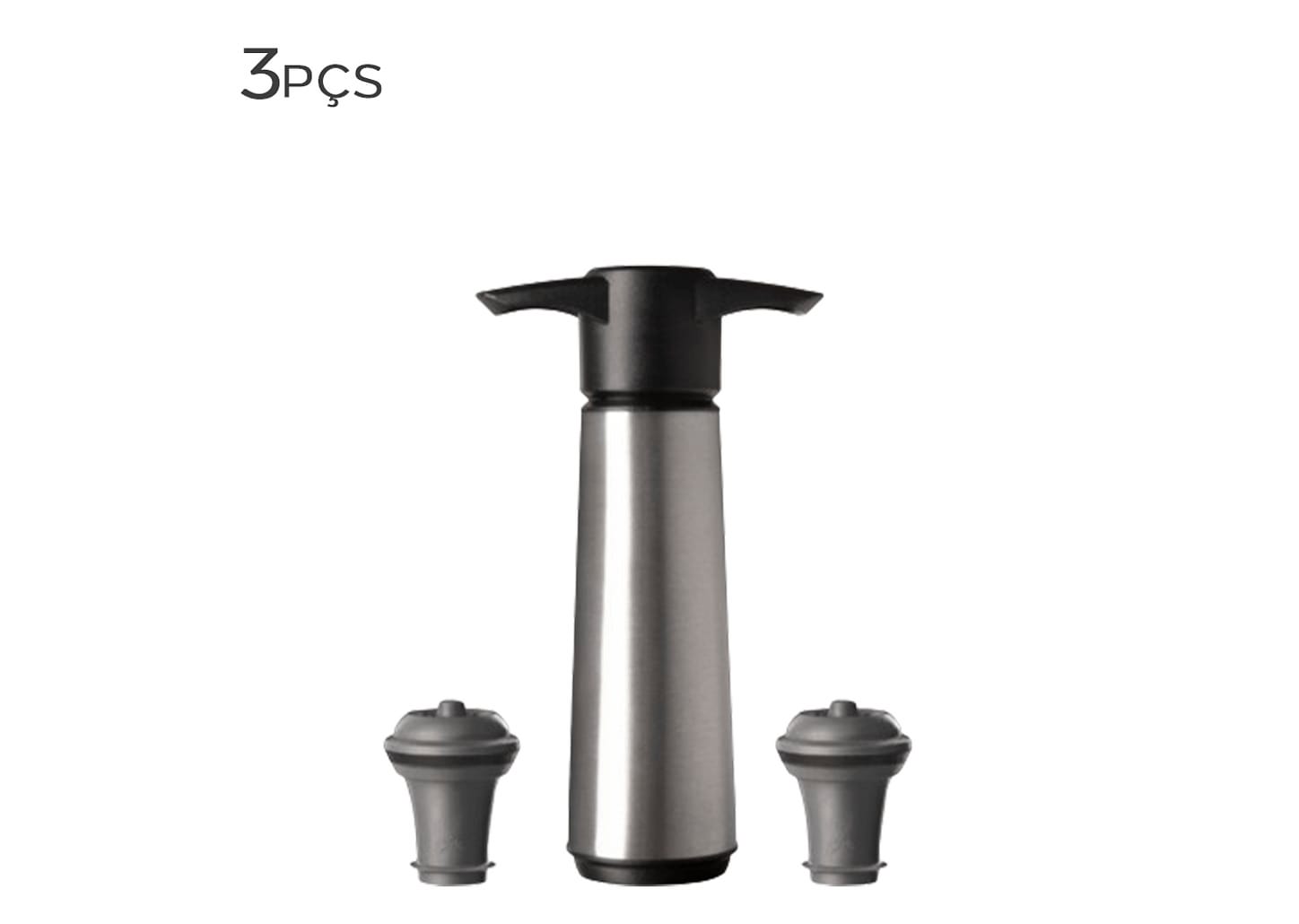 Bomba A Vácuo De Aço Inox Vacu Vin Wine Saver 18cm 3pçs