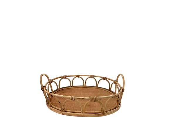 Bandeja De Rattan E Madeira 38x25x14cm