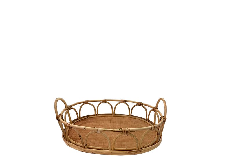 Bandeja De Rattan E Madeira 38x25x14cm