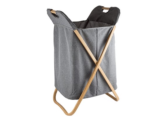 Cesto De Roupa Bambu E Tecido Cinza 35x40x70cm