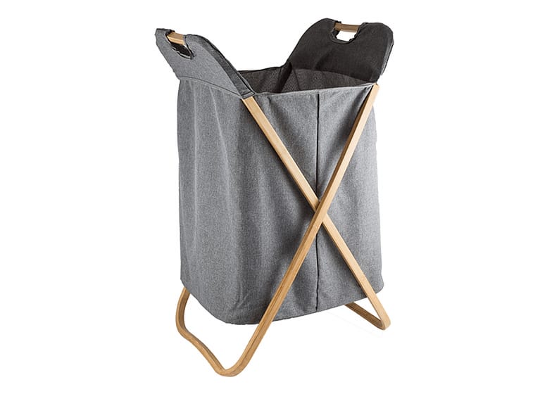 Cesto De Roupa Bambu E Tecido Cinza 35x40x70cm