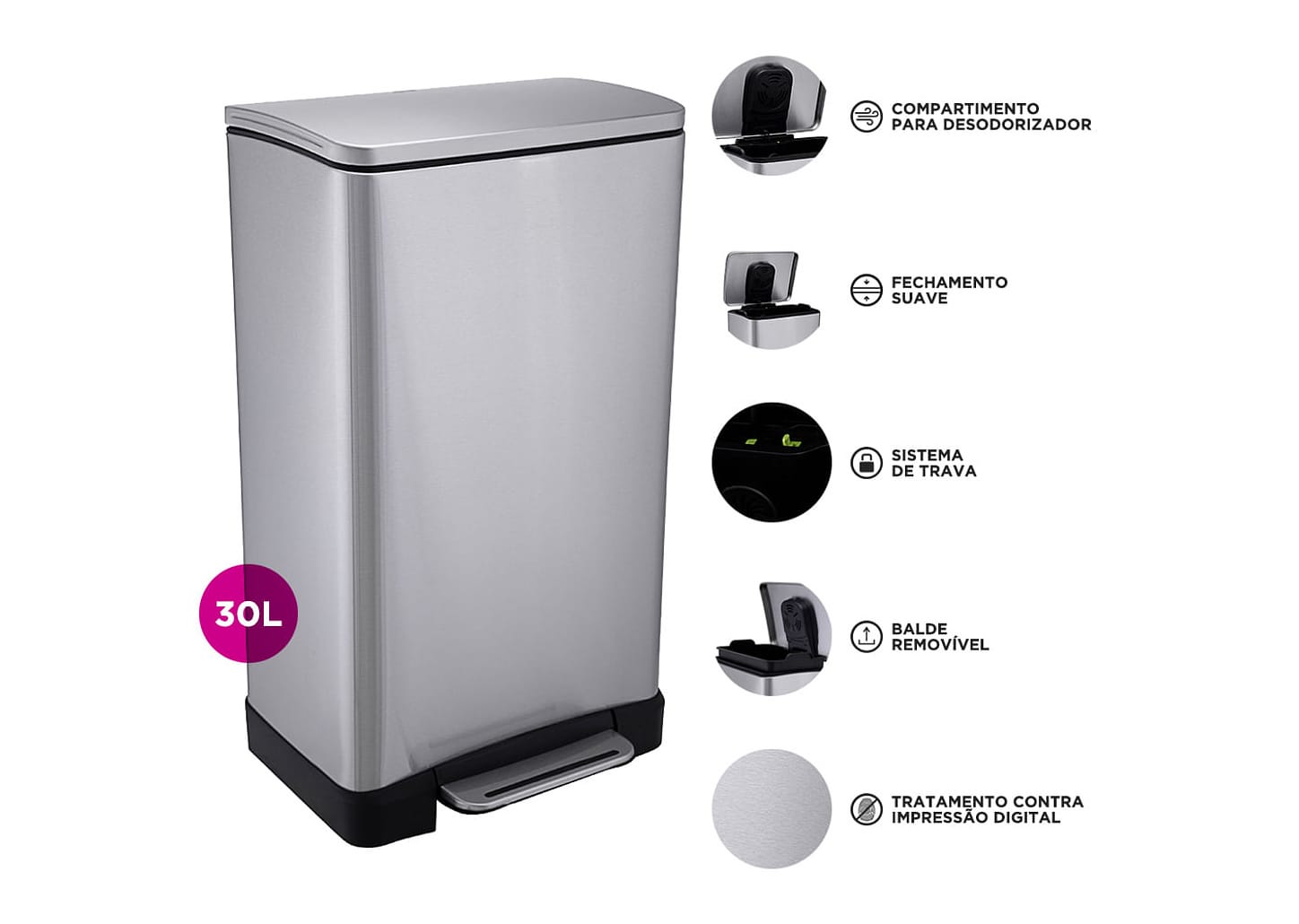 Lixeira De Aço Inox E-cube 30l