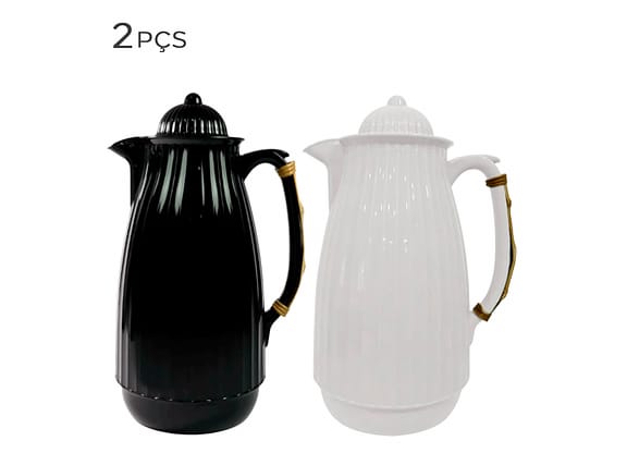 Garrafa Térmica Com Cabo De Bambu Preta E Branca 1l 2pçs