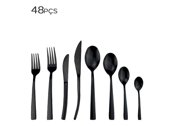 Faqueiro De Aço Inox Fracalanza Ravel Preto 48pçs