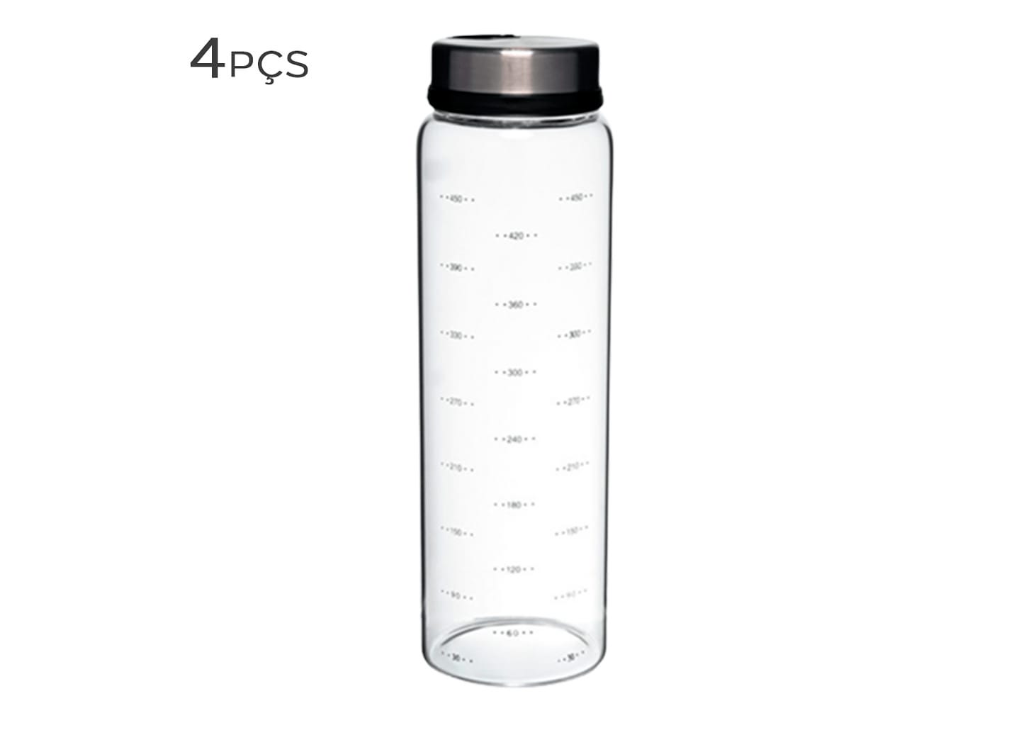 Porta Condimento De Vidro Com Tampa De Aço Inox 500ml 4pçs