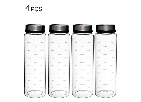 Porta Condimento De Vidro Com Tampa De Aço Inox 500ml 4pçs