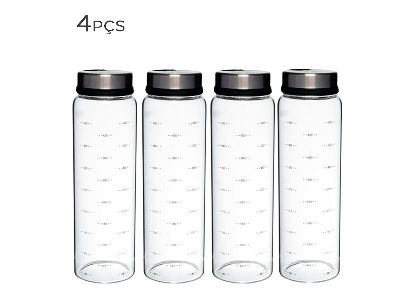 Porta Condimento De Vidro Com Tampa De Aço Inox 500ml 4pçs