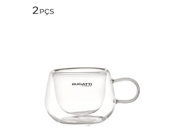 Xícara Para Café De Vidro Borossilicato Parede Dupla Bugatti 100ml 2pçs