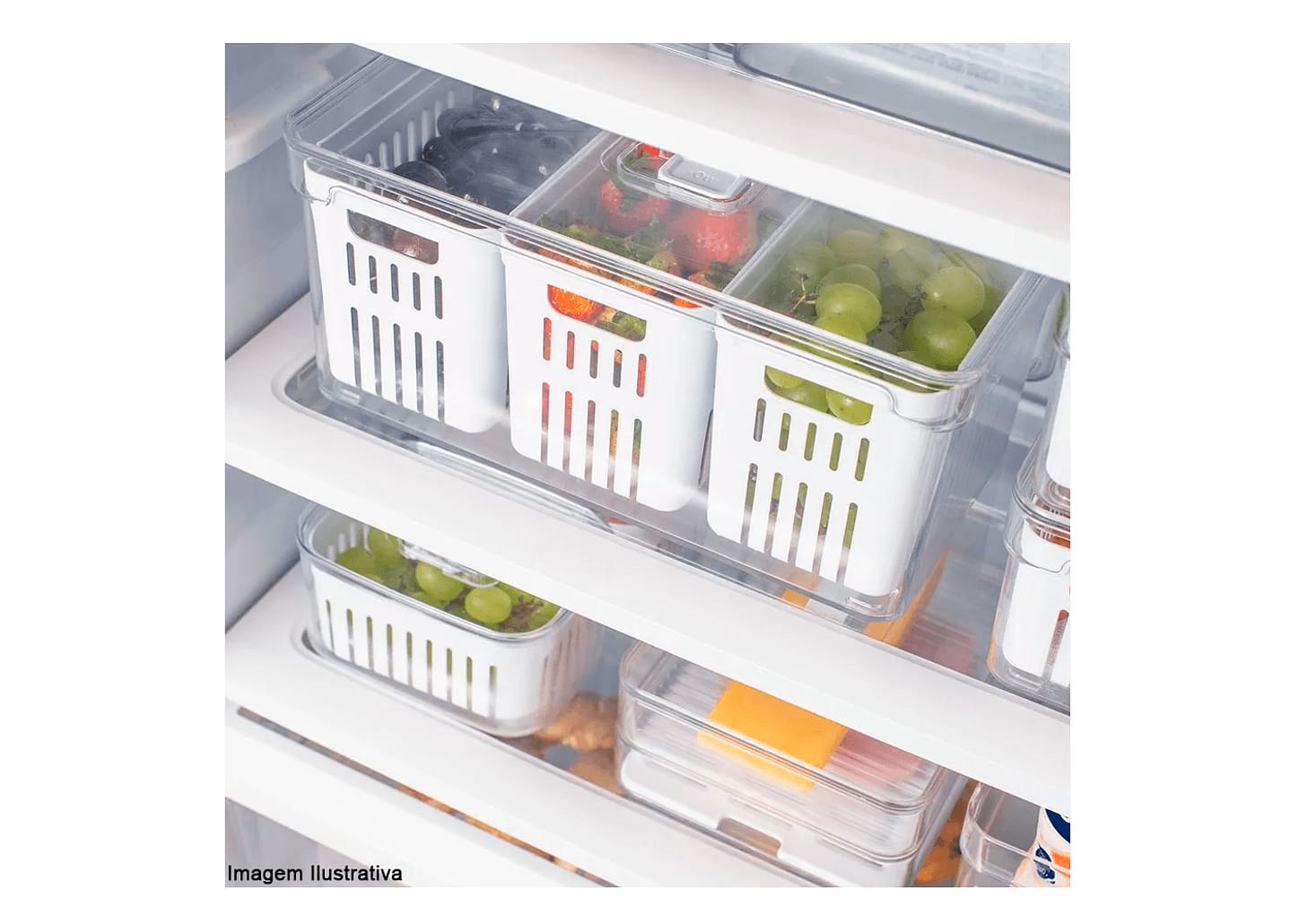 Pote De Acrílico Triplo Com Cesto Ou Clear Fresh Natural 30x15x13cm 5l