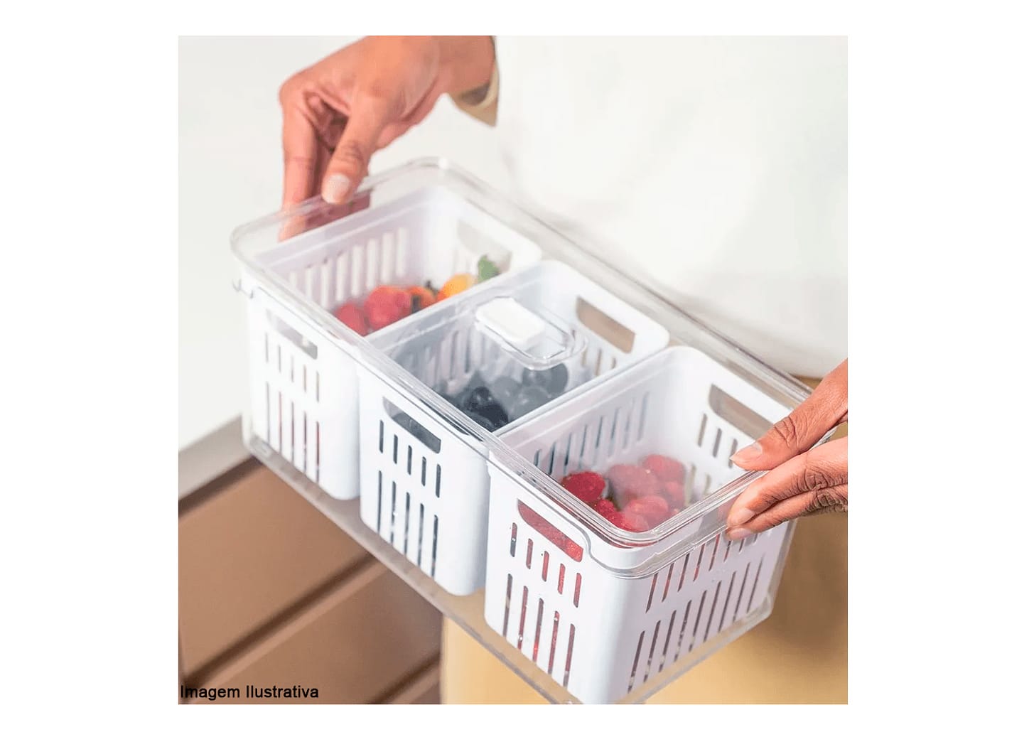 Pote De Acrílico Triplo Com Cesto Ou Clear Fresh Natural 30x15x13cm 5l