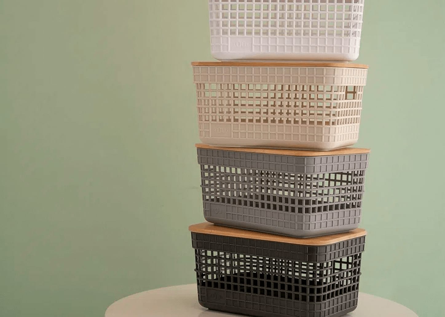 Caixa Organizadora Com Tampa De Bambu Ou Grid Cinza 20x14x10cm