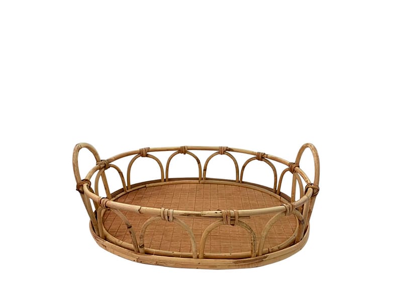 Bandeja De Rattan E Madeira 50x36x15cm