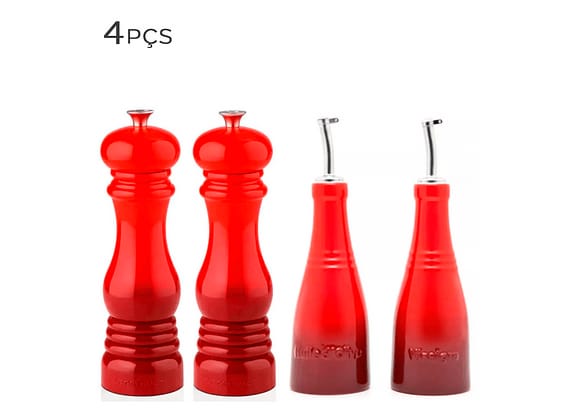 Conjunto Moedor De Sal E Pimenta + Galheteiro Le Creuset Vermelho 4pçs