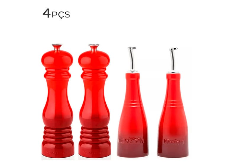 Conjunto Moedor De Sal E Pimenta + Galheteiro Le Creuset Vermelho 4pçs