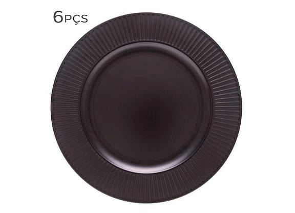 Sousplat Galles Radial Preto Fosco 33cm 6pçs