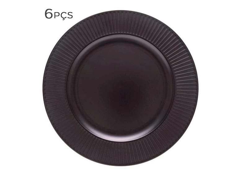 Sousplat Galles Radial Preto Fosco 33cm 6pçs