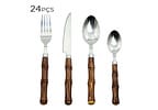 Faqueiro De Aço Inox E Bambu 24pçs
