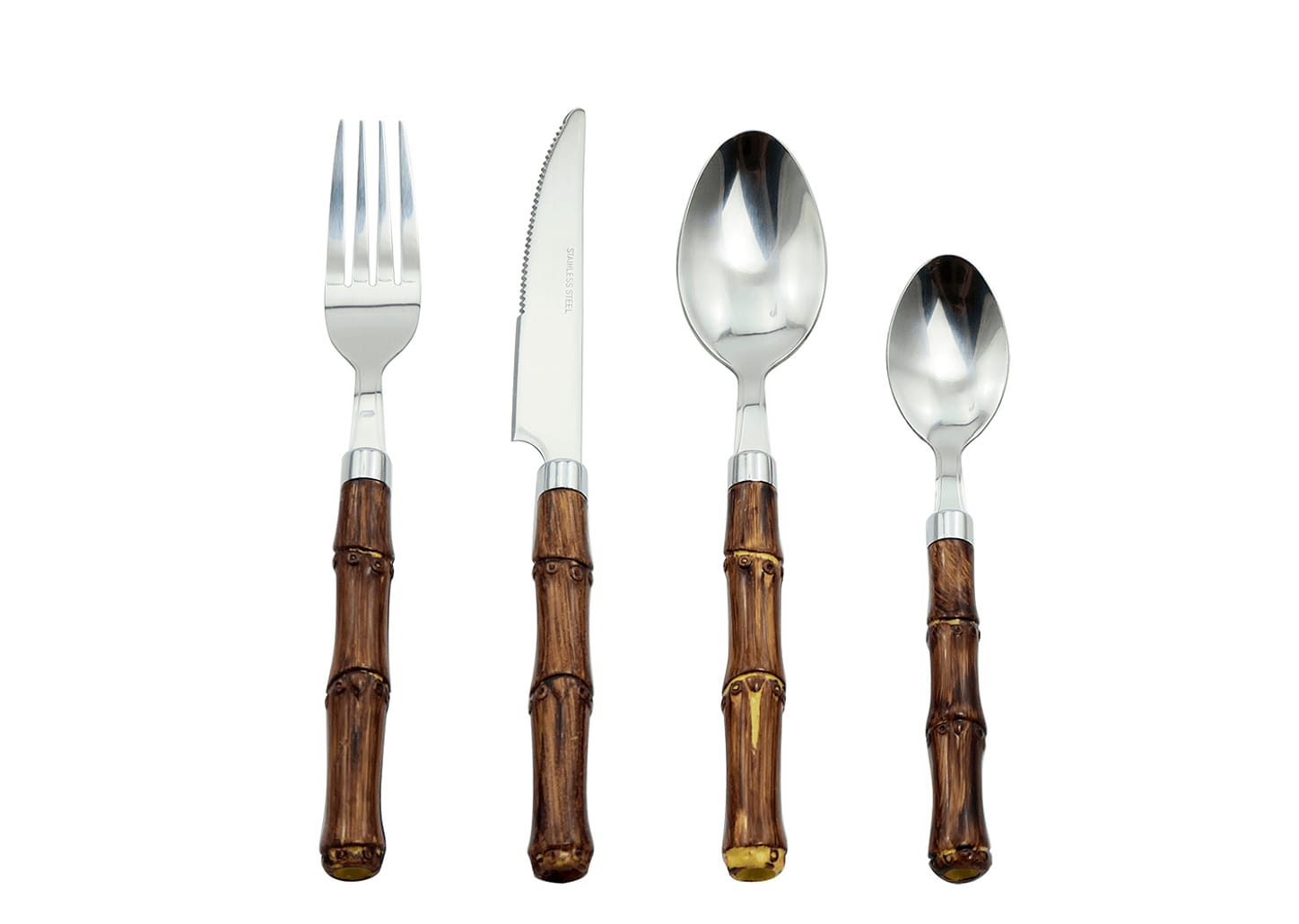 Faqueiro De Aço Inox E Bambu 24pçs