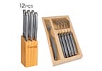 Conjunto Cepo De Facas E Garfo De Aço Inox Laguiole Cinza 12pçs